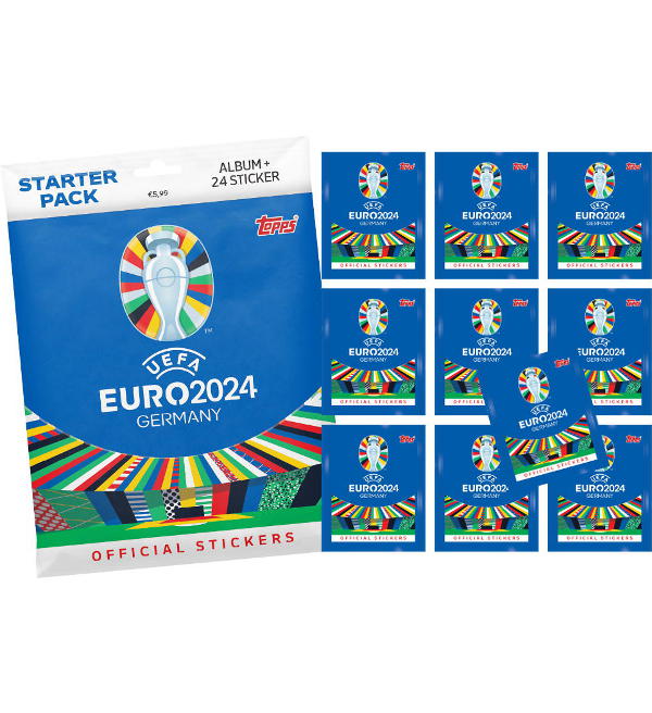 Topps EURO 2024 Stickers Starter Pack (Album + 24 Stickers) + 10